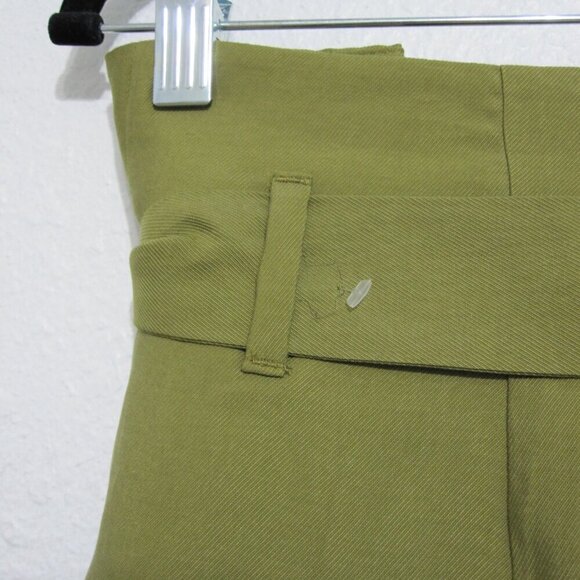 H&M Paper Bag Pants Womens Size 10 Green High Rise Waist Belt Pleated Front NWT - Picture 11 of 12